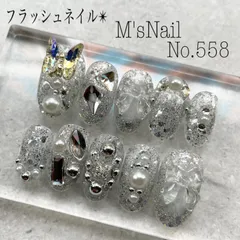 ネイルチップ ジェルネイル 韓国 Y2k シルバー キラキラ ギラギラ 派手 可愛い 蝶々 リボン