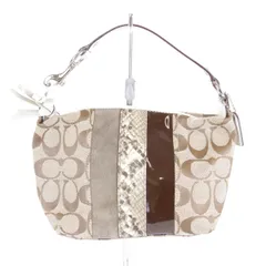 『USED』COACH【コーチ】 シグネチャー パイソン柄 異素材 ハンドバッグ キャンバス/レザー ブラウン/ホワイト レディース ブランド