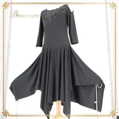 社交ダンス 衣装 スタンダード ドレス ワンピース レッスンウェア パーティ衣装 Leirena レイリーナ ラインストーン 黒 ブラック系 上品 ショートスリーブ 春夏 おしゃれ かわいい フェミニン イベント用 高級感 ストレッチ レディース