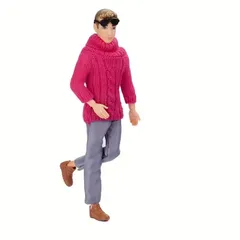 アクションフィギュア 衣装セット 1/6スケール タートルネック ローズ レッド パープル 外国人 茶髪 男性 30cm ヘッド ボディ PVC 汎用 素体 おもちゃ 交換 可動式 デッサンドール 撮影用 バービー人形サイズ t9520