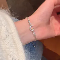 シルバー ブレスレット 三日月 ムーン モチーフ ラインストーン 華奢 大人可愛い ナチュラル 韓国風 レディース アクセサリー
