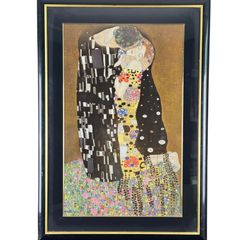 ☆秀作☆手書き油絵 グスタフ・クリムト 接吻 キス 肉筆絵画 額付き