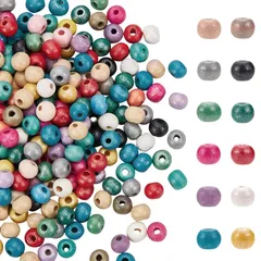 PH PandaHall ミックス 約100個セット ウッドビーズ カラフル 丸型 ビーズ ジュエリー用 ネックレス DIY パーツ 染め 混合色 5~6x6~7mm 0