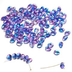 ガラスビーズ チェコビーズ ガラスの水滴の装飾品 【50個 】水滴の形状 ルースビーズ ブレスレット ネックレス イヤリング ヘアピン DIY 手芸に適しています パープル 6*8mm 1