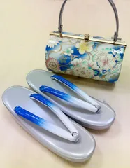 【新品・未使用】振袖など 草履バッグセット おしゃれ お出掛け ２Lサイズ Large 水色 シルバー