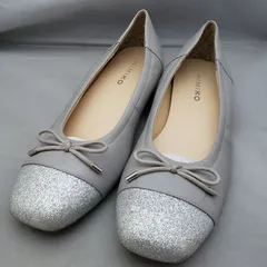 HIMIKO バレエシューズ リボン付き ラウンドトゥ グリッタートゥ グレー×シルバー 表記サイズ：24 u7123s