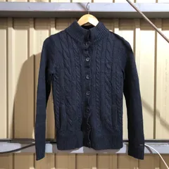 1159 TOMMY HILFIGER カーディガン ネイビー M トミーヒルフィガー ケーブル編み ニット セーター ウール 古着卸 アメリカ仕入