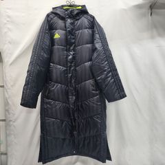 アディダス CLIMAPROOF ベンチコート 紺Sロングダウンコート ボア