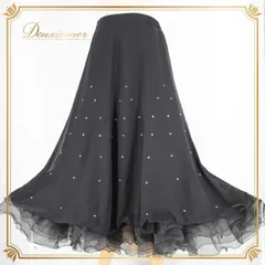 社交ダンス 衣装 スタンダード スカート レッスンウェア オールシーズン 黒 ブラック系 ラインストーン 練習着 シンプル フォーマル 上品 清楚 アーバン ブラック 二重スカート ふんわり シルエット ダンスウェア おしゃれ スタイリッシュ 女性用