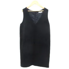 ナチュラルビューティーベーシック NATURAL BEAUTY BASIC ジャンパースカート ワンピース ミモレ丈 Vネック ウール M ネイビー 紺 /YM19