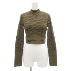 アディダス バイ ステラマッカートニー adidas by Stella McCartney ヨガ クロップトップ 長袖 カーキ系 ゼブラ柄 モックネック /UO ■YHS16