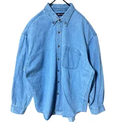 デニム ボタンダウン ブルー 青 オーバーサイズ XL 無地 シンプル 単色 シャツ レディース ユニセックス メンズ 古着 長袖