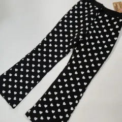 298 130cm 女の子 裏起毛長パンツ 未使用品 ハート柄　黒