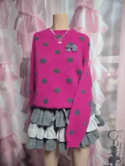 Leshop ホットピンク ドット リボン ニット