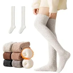 ホワイト 2足 [cookarm] もこもこ靴下 レディース 冬 あったか靴下 ハイソックス【北海道で履いても暖かい・ニーハイソックス】1414_527