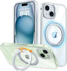 iPhone 15 用 ケース Magsafe対応 ワイヤレス充電 360°回転スタンド 縦横両対応 Gunwon スマホケース iphone15 用 米軍規格 耐衝 NABI_751