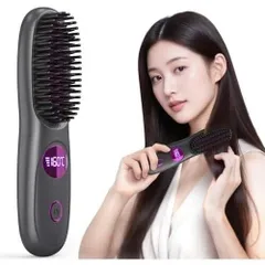 ヘアアイロン コードレスヒートブラシブラシ型 ミニストレートブラシ マイナスイオン Type-C充電式 160～200℃ 3段階温度調整 1414_318