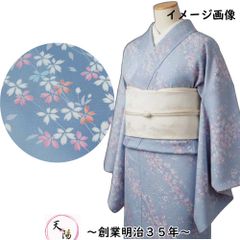 小紋 未使用品 桜模様 化繊 Sサイズ 洗える着物 【中古 小紋 着物