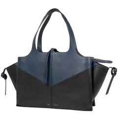 【在庫一掃】 セリーヌ CELINE トリフォルド ミディアム トートバッグ ロゴ 肩掛け トートバッグ レザー ネイビー ブラック レディース 【中古】