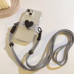 全７色 スマホショルダー バッククリップ ストラップ ハート　ブラック