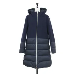 【美品】HERNO ヘルノ コート ネイビー 紺 サイズ:44(L) | フード付き ウール キルティング ダウンコート / ジャケット | ミディ丈 スタンドネック Aライン | イタリア製 | アウター ブルゾン 上着【レディース】【中古】