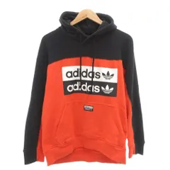 アディダスオリジナルス adidas originals R.Y.V. パーカー フーディ M 長袖 プルオーバー ロゴ バイカラー 黒 ブラック オレンジ /AE