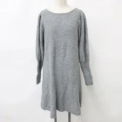 ナチュラルビューティーベーシック NATURAL BEAUTY BASIC ニット ワンピース 膝丈 長袖 クルーネック バックシャン ボリュームパフ袖 フレアー グレー S