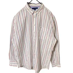 ストライプ ホワイト 白 2XL ボタンダウン トミーヒルフィガー オーバーサイズ シャツ レディース ユニセックス メンズ 古着 長袖