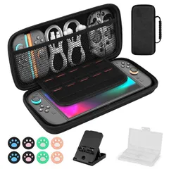 【令和7年新登場】switch 2 ケース 防塵 防水 防振 EVAハードシェル 兼容switch/Switch有機ELモデル対応 収納バッグ 保護 大容量 10ゲームカードスロット 旅行には必須 ブラック 1