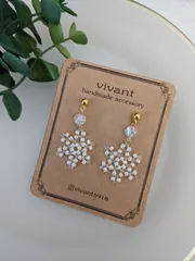 ピアス　ビーズ編み　雪の結晶　ハンドメイド　vivant