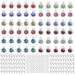 BetterJonny ジュエリー製作用チャーム 260個 シルバードロップシェイプクリスタル誕生石チャームビーズ ロブスタークラスプ100個とネックレスブレスレットイヤリング用ジャンプリング100個付き, 金属 クリスタル, ラインストーン 0