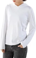 Haberry(ハベリィ) パーカー T シャツ カットソー フード 付き 無地 フーディー レディースナガソデ 秋 冬 (長袖ホワイト,  M)