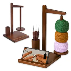 SALUDABLE ヤーンホルダー 毛糸 編み物 スマホ スタンド かぎ針 編み棒 回転 持ち運び (ブラウン)