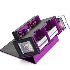 MFDXWCV デッキケース ストレージボックス トレカ トレーディングカードケース トレカケース トレカ収納 カード収納 カードストレージ カードボックス 大容量 PU レザー (パープル) 0