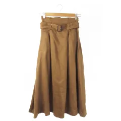 アズールバイマウジー AZUL by moussy スカート フレア タック ロング ハイウエスト フェイクスエード ベルト S 茶 ブラウン /AO11