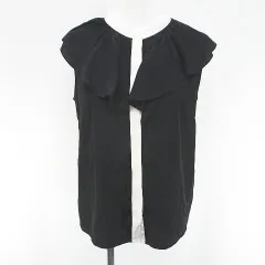 グレースコンチネンタル GRACE CONTINENTAL ノースリーブ シャツ ブラウス フリル 比翼 36 黒系 ブラック 日本製 ボタン 無地