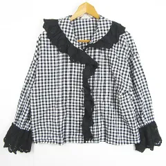 サマンサモスモス SM2 ブラウス 長袖 Vネック 長袖 綿 F ブラック ギンガムチェック レース kz11313