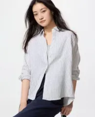 UNIQLOプレミアムリネンシャツ/ストライプ 01OFFWHITE 3XL 475648