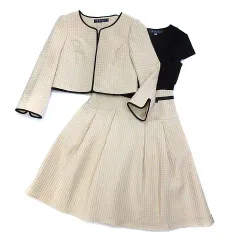 エムズグレイシー M'S GRACY スーツ セットアップ ノーカラー ジャケット ワンピース ステッチドット ライトベージュ 38