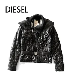 00s DIESEL ディーゼル 中綿ジャケット ニット切替 光沢 ベルト付き y2k グランジ XS 黒 ブラック ★M142