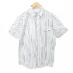 アーノルドパーマー Arnold Palmer シャツ ストライプ 半袖 ロゴ ポケット 薄手 3 約Lサイズ 白 ホワイト ■YHS11