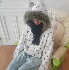 (海外配送)星パターン ファー フード ジップアップ 起毛