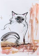 原画#28 猫 ベネチア イタリア 水彩画 ドローイング インテリア アート