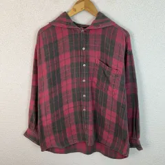 90s ネルシャツ パーカー 総柄 チェック柄 レッド Mサイズ メンズ 古着 アメカジ グランジ