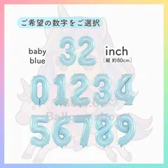【ナンバーバルーン】　32inch　ベビーブルー［水色］　誕生日　風船　数字　飾り　バルーン