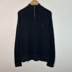NAUTICA ノーティカ ハーフジップ コットン ニット ワンポイントロゴ 刺繍 ブラック Mサイズ メンズ 古着 シティーボーイ ストリート