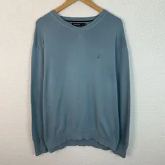 NAUTICA ノーティカ Vネック コットン ニット ワンポイントロゴ 刺繍 ライトブルー XXLサイズ メンズ 古着 シティーボーイ ストリート