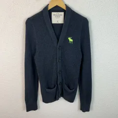 Abercrombie & Fitch アバクロ カーディガン ムース刺繍 ネイビー Mサイズ レディース 古着 アメカジ カジュアル