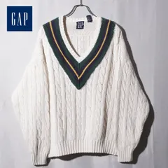 激レア 90s UK製 GAP ギャップ クリケットニット XL ホワイト 3Dニット セーター イギリス製 立体編み ヴィンテージ Vintage オーバーサイズ ビッグシルエット ゆるだぼ ストリート Y2K 古着 G504