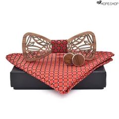 木製 蝶ネクタイ、カフス、チーフ３点セット 簡易装着 ボウタイ メンズ お祝い 10 種類のカラーがご用意されていますよ♪